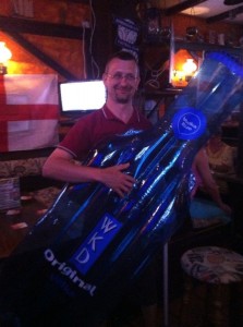 Another raffle winner, having a WKD time at the Dolphin Inn
